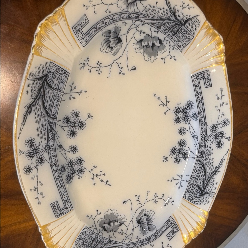 Antique CH & H Tunstall Windsor Blue Flow 17 1/2” Art Deco Serving Platter - Picture 5 of 12